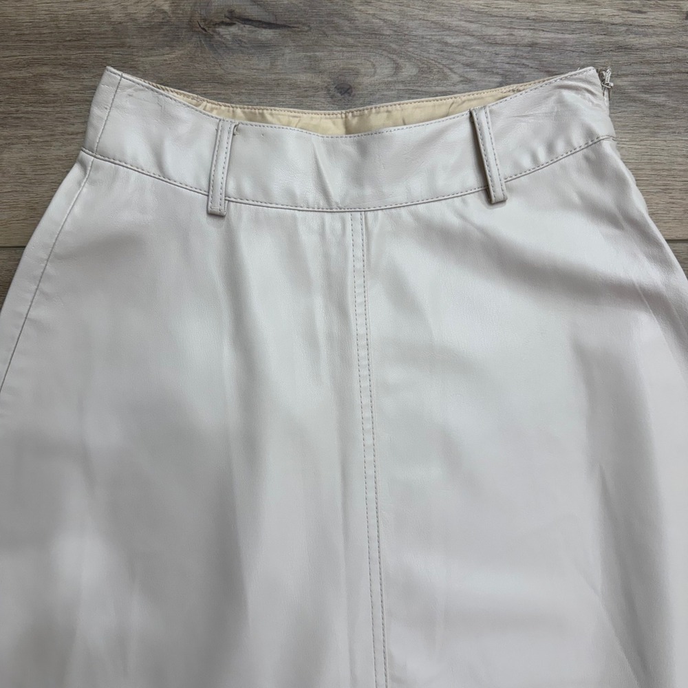 Zara Faux Leather Cream A-Line Midi Skirt High Waisted Side Zip XS - Picture 2 of 10
